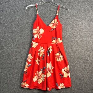 Soprano Size M Orange Floral Spaghetti Strap Mini Dress Vacay Tropical Summer